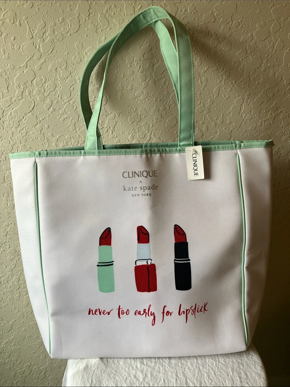 Clinique x Kate Spade White & Mint Lipstick Tote